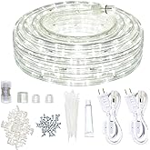 SURNIE Rope Lights Outdoor Waterproof Daylight White: LED 50FT Cuttable Outside Bright 110V Lighting Connectable Flexible Plug Cool Clear Tube, Indoor Deck Patio Xmas Camping Decor, Not Flat Strip