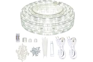 SURNIE Rope Lights Outdoor Waterproof Daylight White: LED 50FT Cuttable Outside Bright 110V Lighting Connectable Flexible Plug Cool Clear Tube, Indoor Deck Patio Xmas Camping Decor, Not Flat Strip