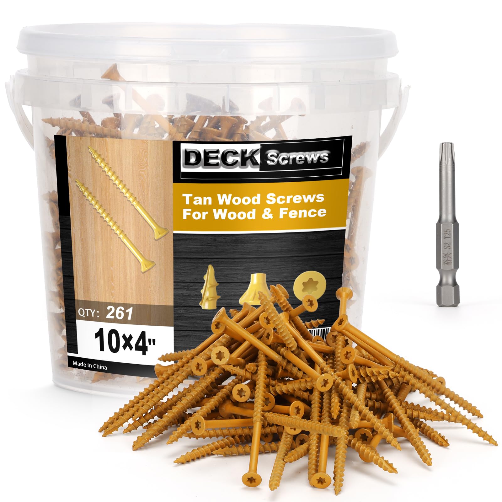 Bobibbi Deck Screws #10 x 4’’, T25 Star Torx Drive Flat Head Wood Screws, Tan, 5lb Image