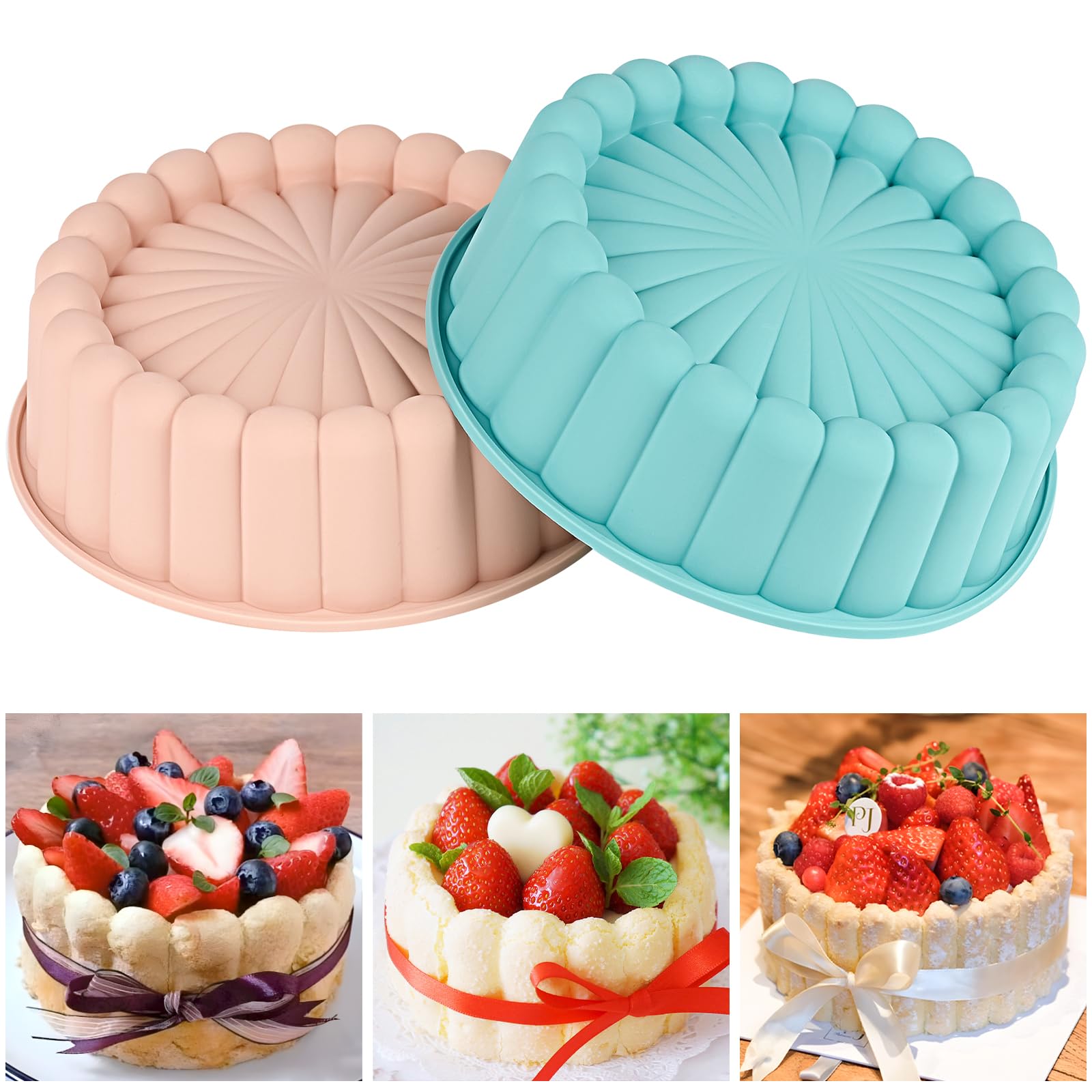 Photo 1 of CLUEWR 2 PCS Charlotte Cake Pan, 8 Inch Round Silicone Cake Molds for Baking Cheesecake, Brownie, Banana Cake, Strawberry Shortcake, Tart, Jello, Gelatin