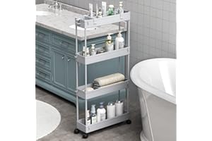 SPACELEAD Slim Storage Cart 4 Tier,Bathroom Storage Organizer Rolling Utility Cart, Mobile Shelving Unit Slide Out Storage Ca
