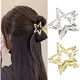2 Pcs Star-Shaped Hair Clip Metal Heart Grab Clip Alloy Ruffles Nonslip Hair Jaw Clips Simple and Fashionable Hair Accessory for Thick or Thin Hair for Women Hair Accessories(Gold, Silver)