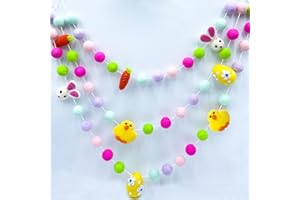 MEYGAJOE Easter Felt Garland - Wool Felt Ball Garland - Colorful Pom Pom Garlands - 10 Feet, 45 Balls, Felt Bunny, Carrot, Chick, Eggs for Easter Spring Birthday Party Home Wall Decoration - 100% Wool Felt