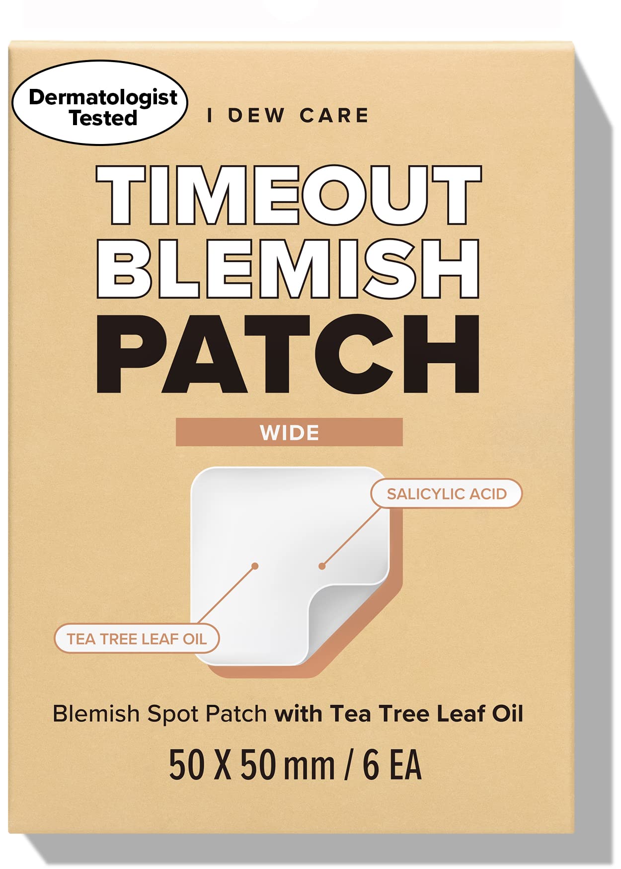 I DEW CARE Hydrocolloid Acne Pimple Patch - Timeout Blemish Wide | Korean Zit Dark Spot Patches for Face and Skin, Pus absorbing with Tea Tree Oil, Trouble Remover Treatment, Big Large Size, 6 Count