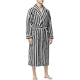 Gihuo Mens Fluffy Striped Robe Plush Bath Robe Winter Fleece Bathrobe Long Belted Robe