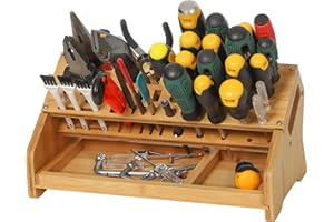 ValuXpro Bamboo Screwdriver Organizer - Tool Storage Organizer Workbench Desktop Rack - Hand Piler Tools Storage Holder (Bamboo, 1)