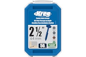 Kreg Blue-Kote Pocket-Hole Screws - SML-C250B-50 - Weather Resistant Pocket Screws - 2-1/2 Inch - Coarse Thread - Maxi-Loc He