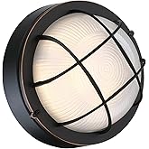 Faymart lighting 8" Round Bulkhead LED Light Oil Rubbed Bronze - Nautical Outdoor Wall Light 3000K, 1500LM, 15W, Waterproof, 