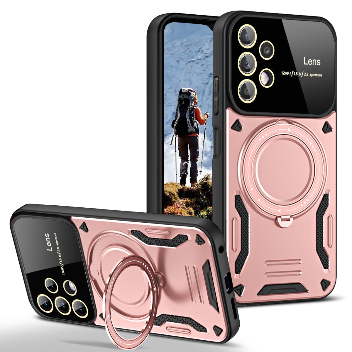 Photo 1 of MRRSIWEI for Samsung Galaxy A52 4G / 5G Case with Camera Lens Protector, [Compatible with MagSafe] with Kickstand Military Grade Protection Shockproof Case for Samsung Galaxy A52- Mecha Pink