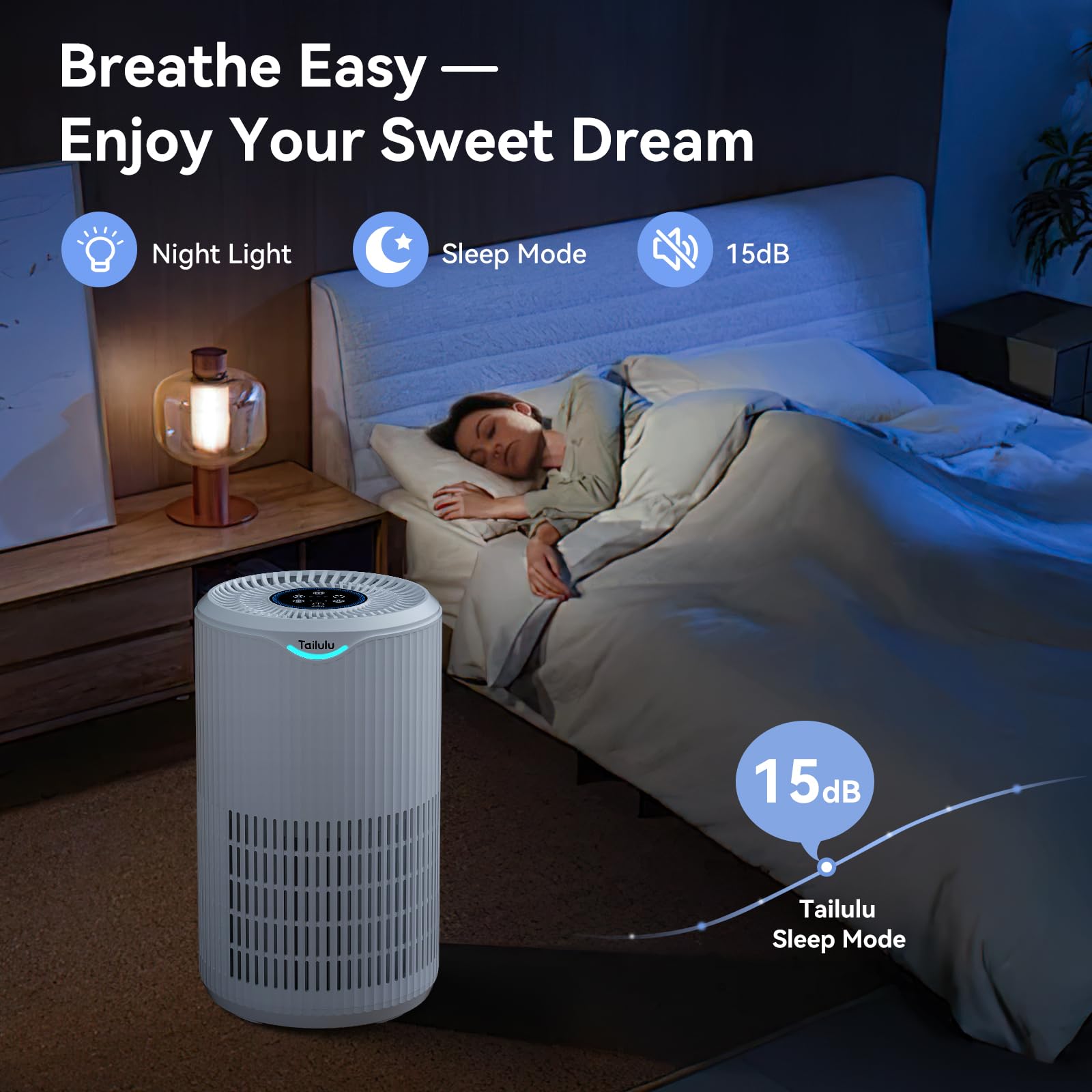 Air Purifiers for Home Large Room Up to 1500 Sq Ft, Tailulu H13 HEPA Air Purifier for Pet Dander Smoke Odor Dust Pollen, Air Filter for Bedroom Living Room, Kitchen, Office, Sleep Mode