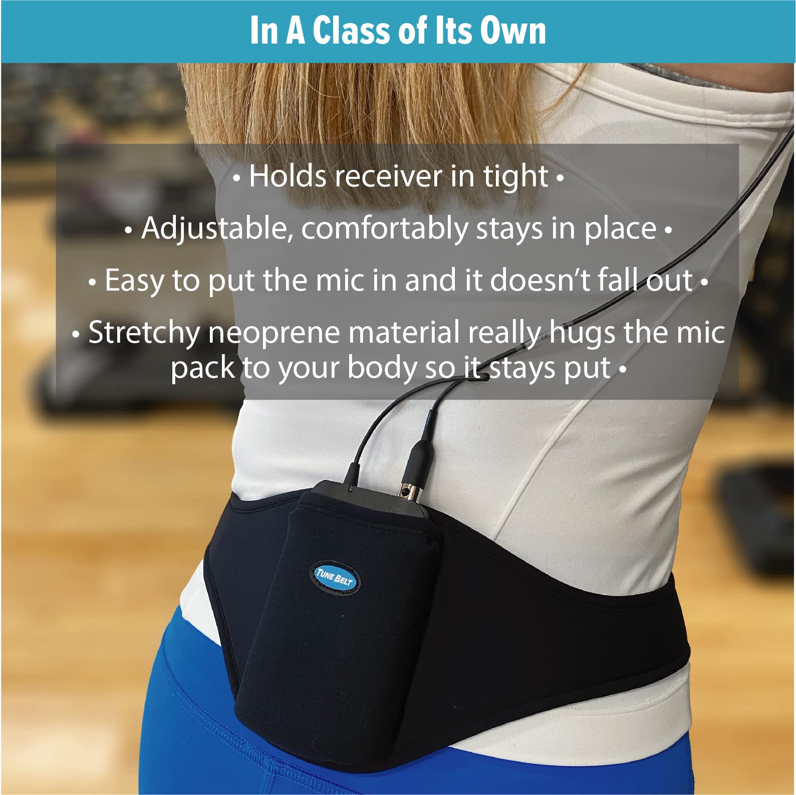 Tune Belt Mic Belt - Microphone Holder Pack - The Original Brand - Carrier Pouch Securely Holds and Protects for Fitness Instructors, Theater, Speakers and more