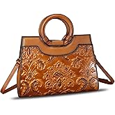 Genuine Leather Purses and Handbags for Women Vintage Embossed Leather Crossbody Shoulder Bag Satchel Top Handle Bags