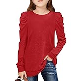 Girls Puff Sleeve Cute T Shirts Kids Fall Tops Crewneck Clothes Loose Fit 5-14Y
