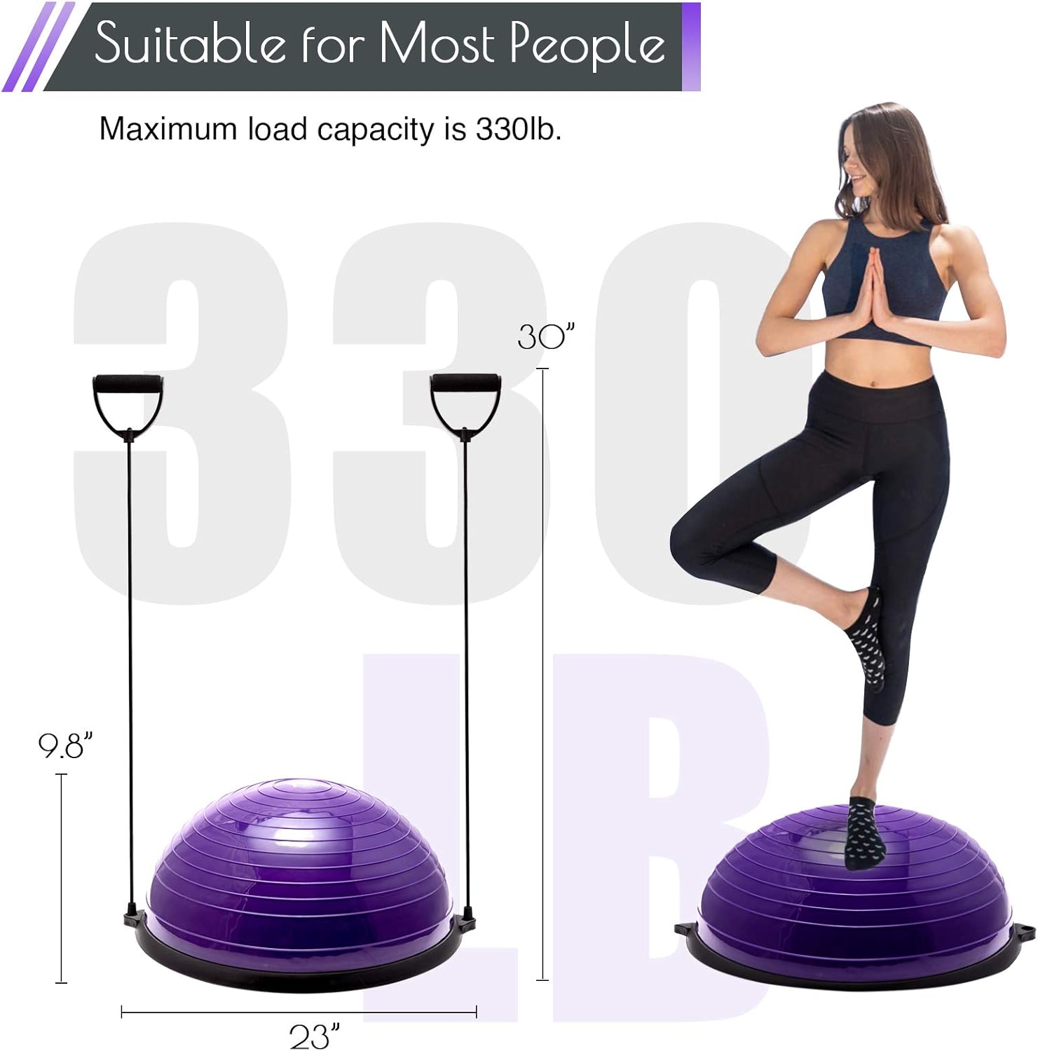 Z ZELUS Balance Ball Trainer Half Yoga Exercise Ball with Resistance Bands and Foot Pump for Yoga Fitness Home Gym Workout (Purple) : Sports & Outdoors