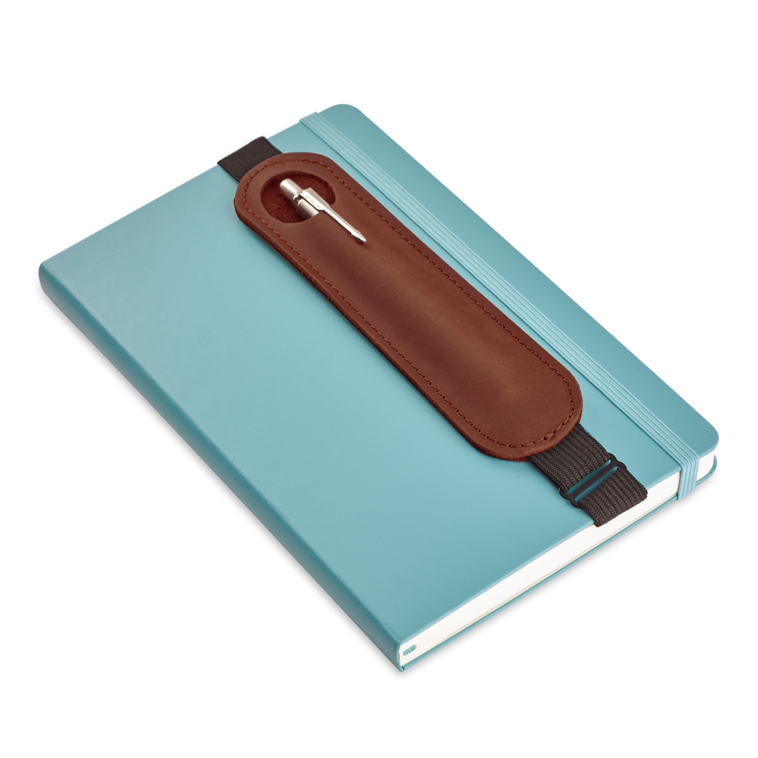 Photo 1 of MAKYN Leather Adjustable Pen Holder for Journals, Notebooks, Planners, Books, Pencil Sleeve Case Pouch, Elastic Pen Holder for Notebook, Soft Fountain Pen Case (Cognac)