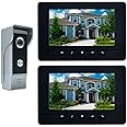 AMOCAM Video Intercom System, 7 Inches Video Doorbell Door Phone System, Wired Video Door Phone HD Camera Kits Dual-Way Intercom for Villa House Office Apartment 1-IR Camera 2-LCD Color Monitor