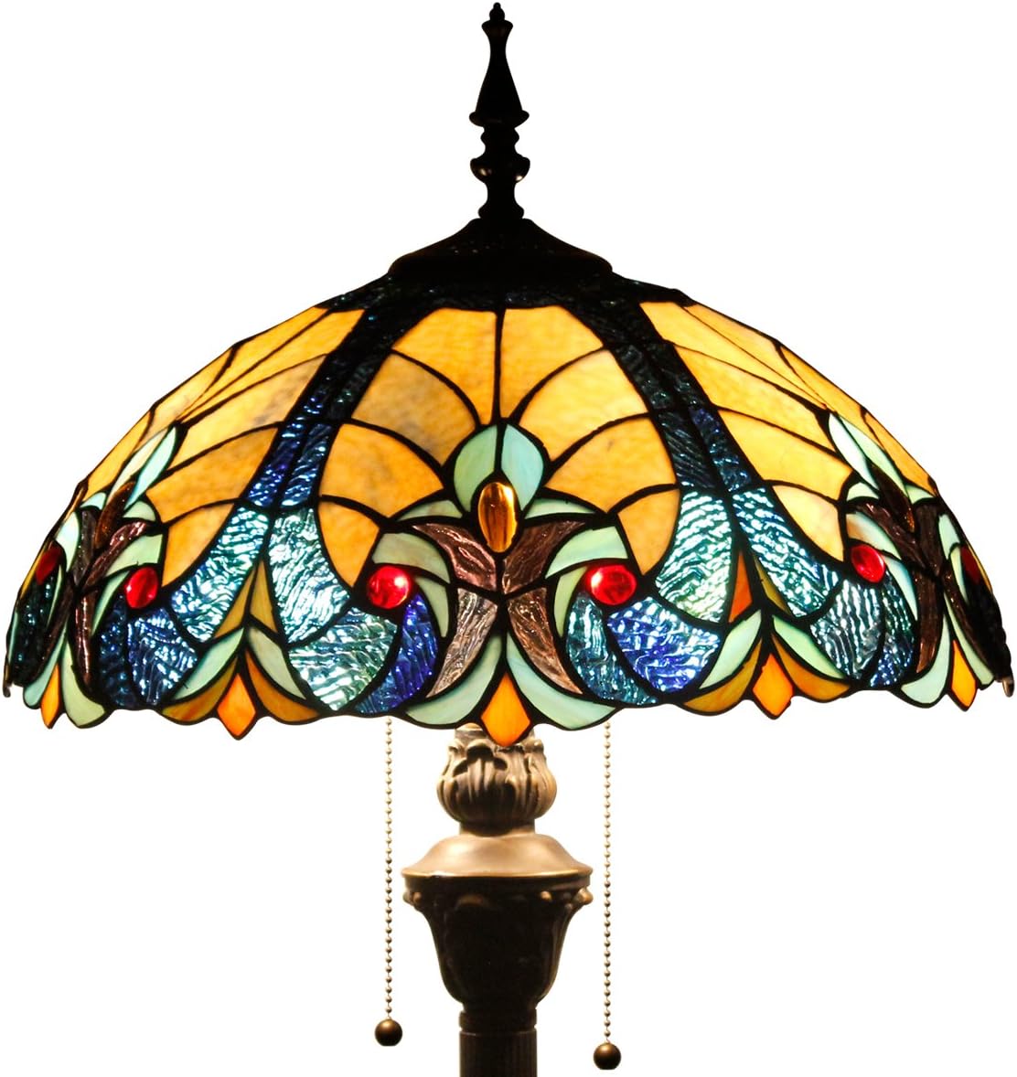 Tiffany Style Floor Standing Lamp W16H64 Inch Tall Blue Liaison Stained Glass Shade 2E26 Antique Tiffany Style Floor Standing Lamp W16H64 Inch Tall Blue Liaison Stained Glass Shade 2E26 Antique