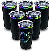 20 oz Stainless Steel Tumbler with Lid and Straw Double Wall Vacuum Insulated Coffee Mug Powder Coated Cup for Hot and Cold Drinks (Black,6 pack)