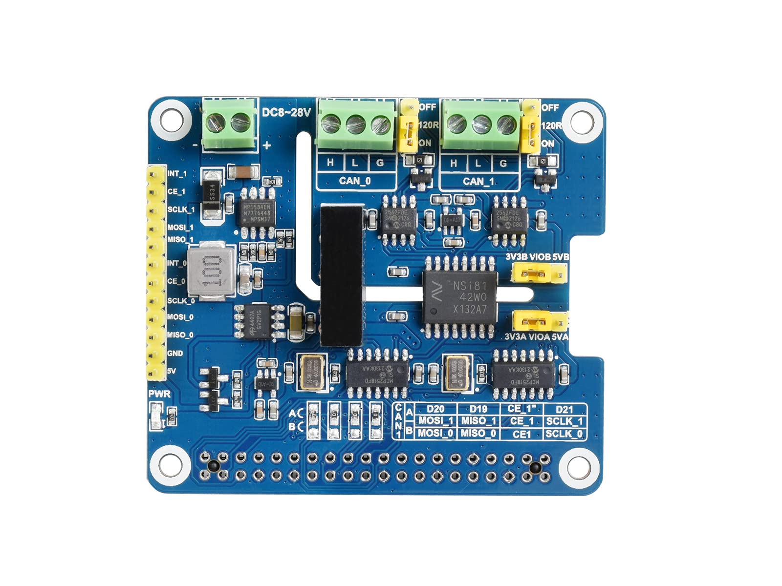 Waveshare 2 Channel CAN FD Expansion HAT for Raspberry Pi Supports CAN with Flexible Data Rate Multi Onboard Protection Circuits