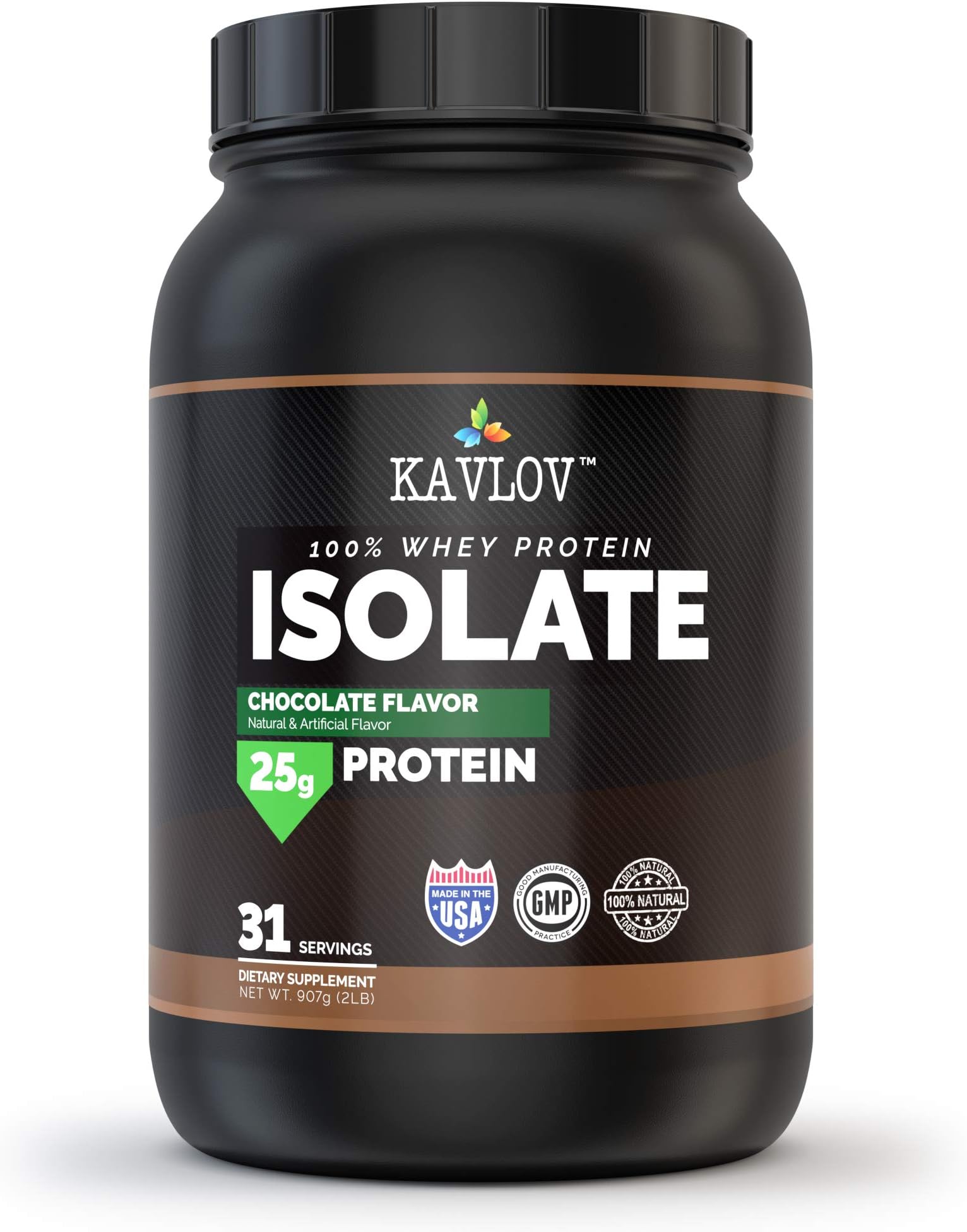 Whey Protein Powder – 100% Whey Isolate Formula by KAVLOV – Chocolate Flavor – Sugar, Fat & Carb Free – Delicious Taste – Keto-Friendly – Perfect for Brownies, Smoothies