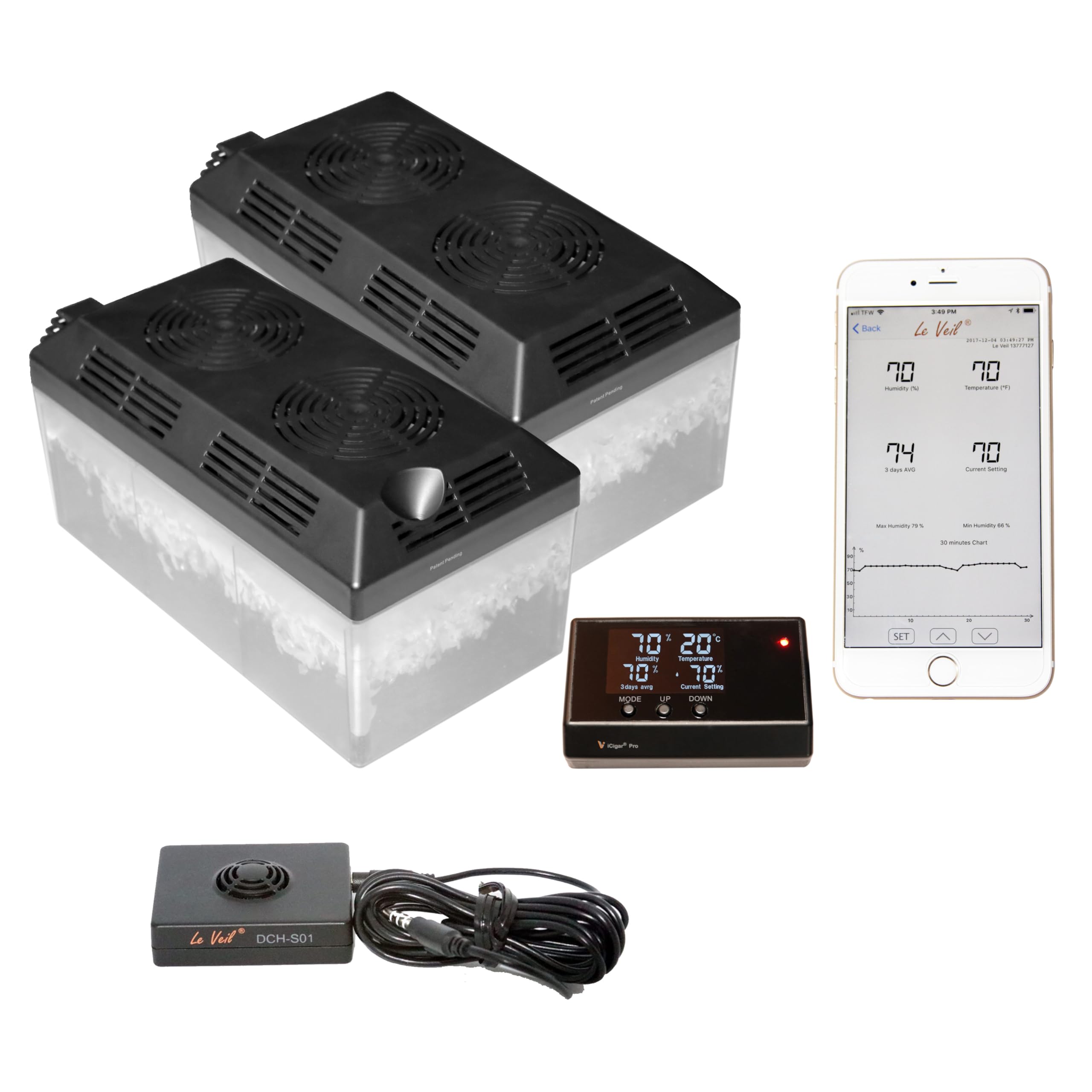 Le Veil iCigar Electronic Cigar Pro Max Humidifier System for Humidor Cabinet (Humidifier Dual+BT+Ext Sensor)