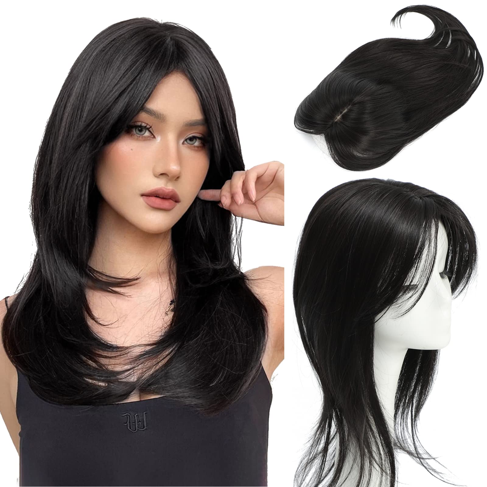 Hair Toppers for Thinning Hair 14inch HairPieces for Women Black hairextensions Clip in Fringe 5x5.5inch hairtopper for Women with Thinninghair โ image 1