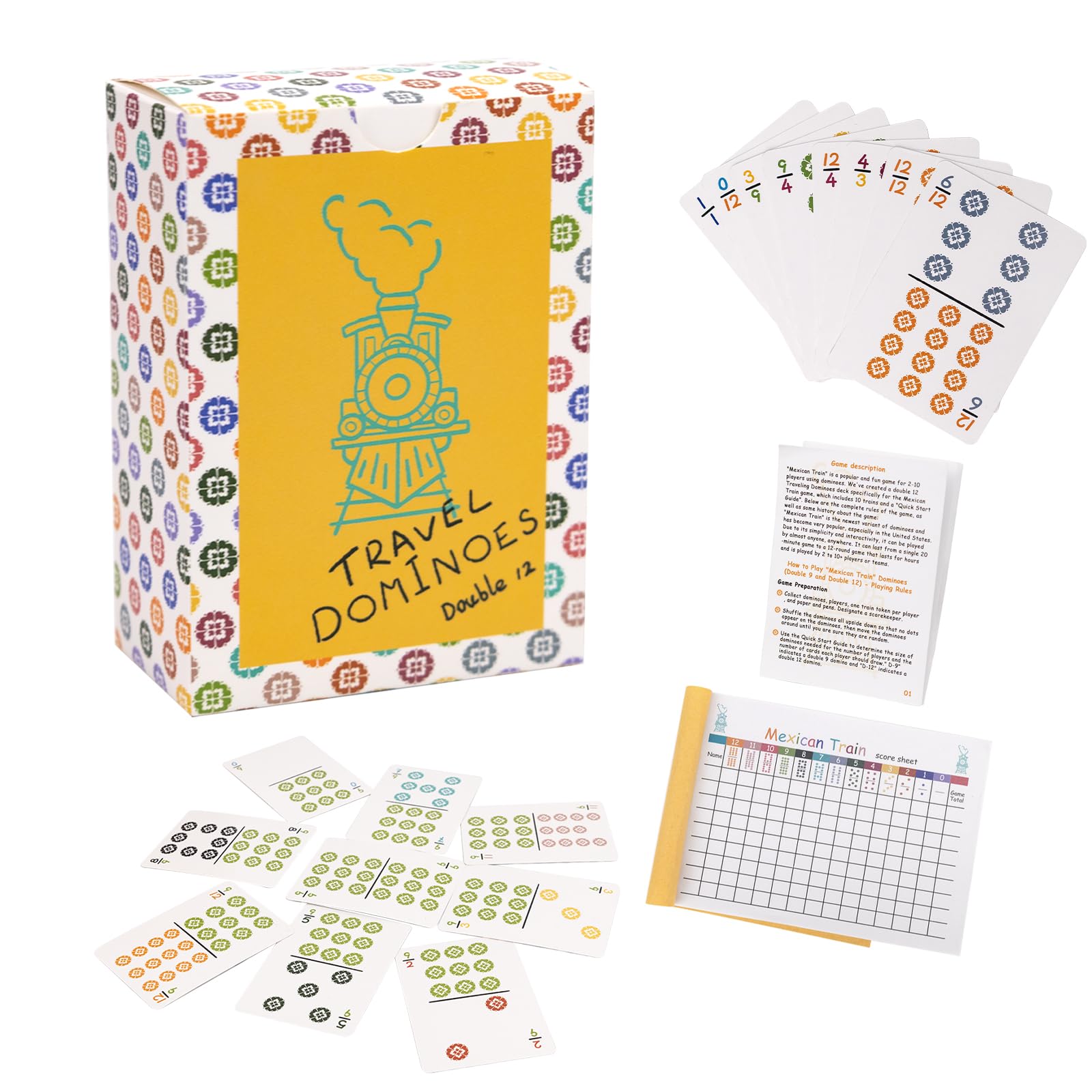 Photo 1 of Extguds Mexican Train, Mini Dominoes Game:105 Cards+1 Instruction+1 Scoresheet,Double 12 and Double 9 Dominoes Set,2-10 Players,Dot Dominoes,Travel Dominoes