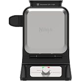 Ninja Belgian Waffle Maker Pro, 5 Shade Settings, Black/Silver, BW1001 | Vertical design, NeverStick coating, Precision-pour cup, Recipe guide, Dishwasher-safe parts
