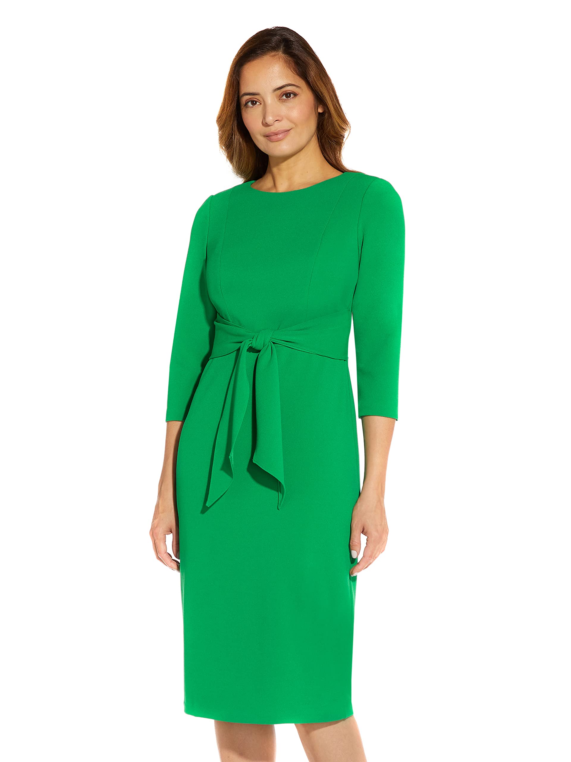 Adrianna Papell Women’s Knit Crepe TIE Waist Sheath, Vivid Green, 16