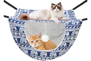 JSPYFITS Cat Cage Hammock with Ball,Double Layer Hanging Adjustable Soft Pet Bed Suit for Kitten Ferret Puppy Rabbit or Small Pet, 2 Level Indoor Bed for All Season(Blue Elephant)