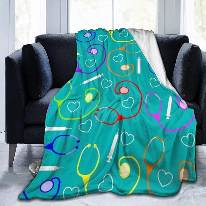Medical Theme Nurse Throw Blanket of Plush Fuzzy Fleece Lightweight