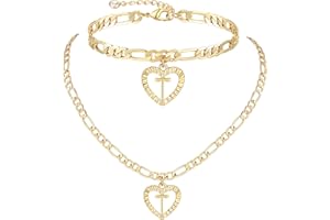 YANODA Gold Initial Pendant Necklace Anklet Bracelet for Women 14K Gold Plated Figaro Chain Letter Initial Heart Necklace Anklets Alphabet Foot Jewelry Personalized Jewelry for Women