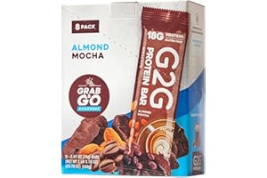 G2G Protein Bar, Almond Mocha, Real Food Ingredients, Refrigerated for Freshness, Healthy Snack, Delicious Meal Replacement, Gluten-Free, 8 Count (Pack of 8)