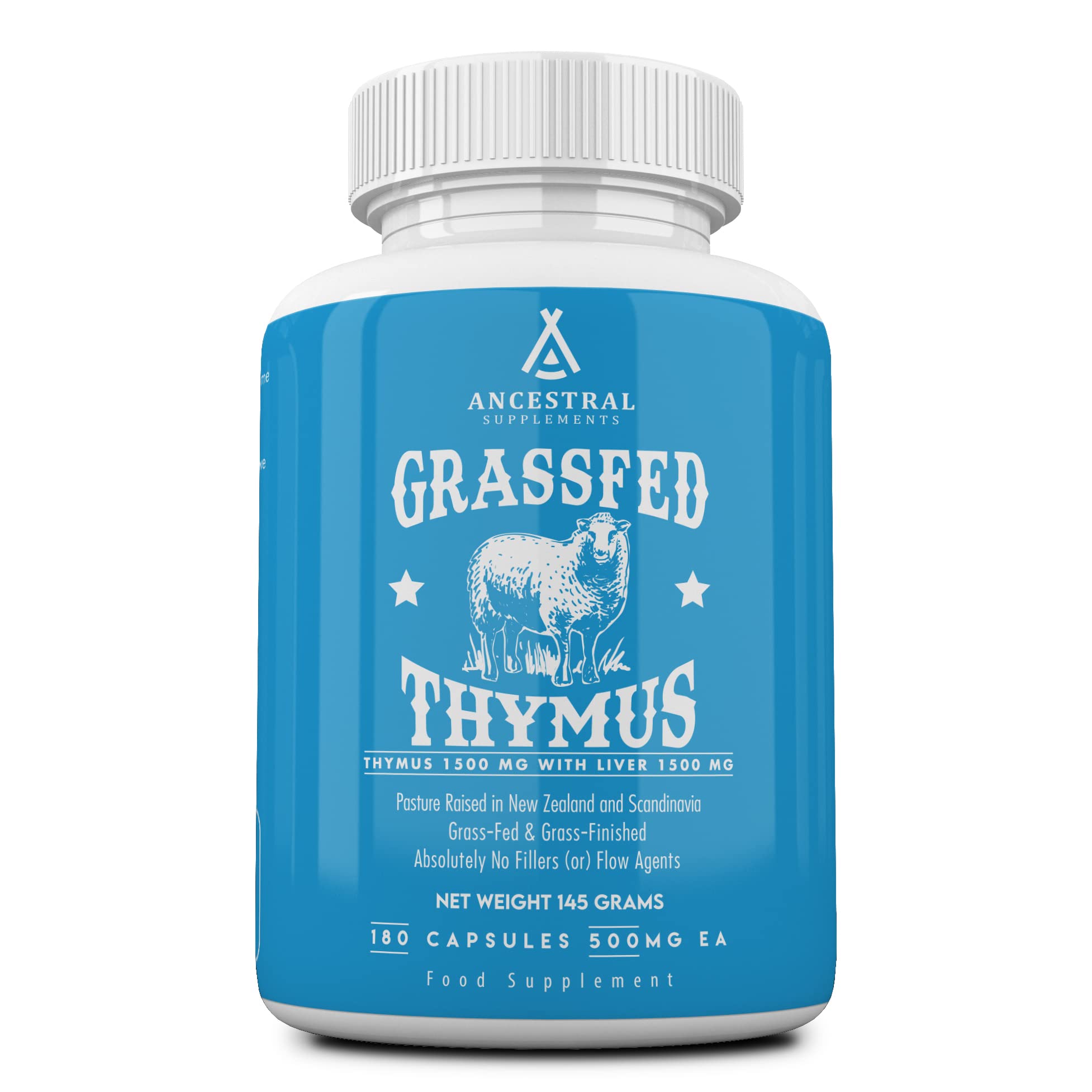 Ancestral Supplements Grass Fed Ovine (Sheep) Thymus Glandular Extract, Histamine, Allergy, and Immune Support Supplement with Grass Fed Beef Liver, Non-GMO, 180 Capsules