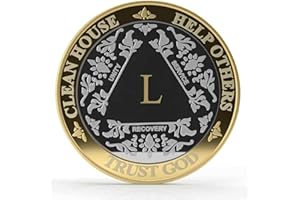 MYRECOVERYSTORE Silver & Gold 1-60 Years (50 Year (L)) Alcoholics Anonymous Medallion AA Coin Capsule Included