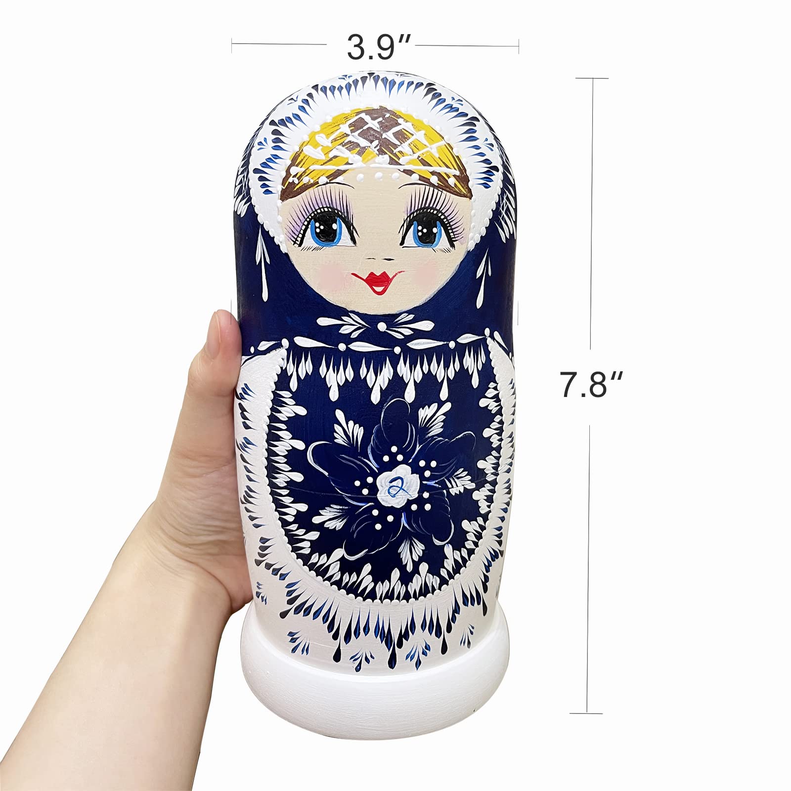 MINMEER Russian Nesting Dolls for Kids, Wooden Matryoshka Dolls 10 Piece Set, Cute Handmade Stacking Toys and Nesting Dolls for Toddlers, Russian Christmas Decorations