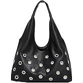 OYOANGLE Women's Rivet Leather Hobo Bag Y2K Double Handle Medium Shoulder Bags Punk Handbags