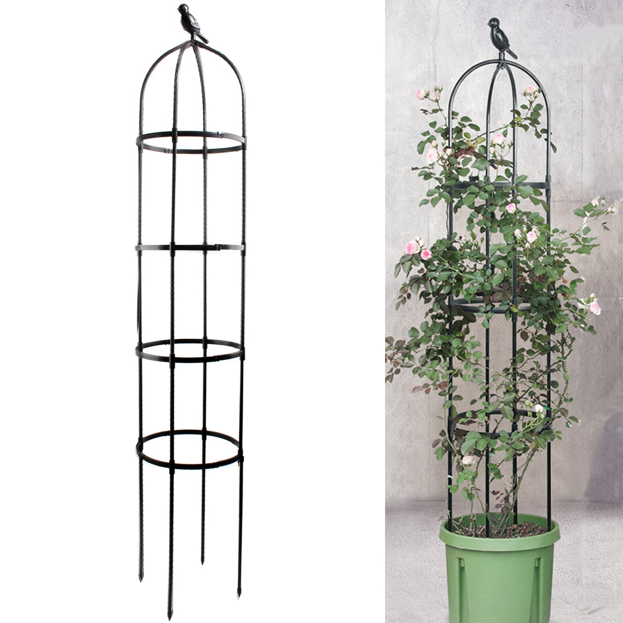 Photo 1 of 6ft Garden Obelisk Trellis for Climbing Plants-Rustproof Metal Pipe with Heavy Duty Plastic Coated, Garden Outdoor Indoor Potted Plant Support for Clematis Vine Jasmine Support ?Black?