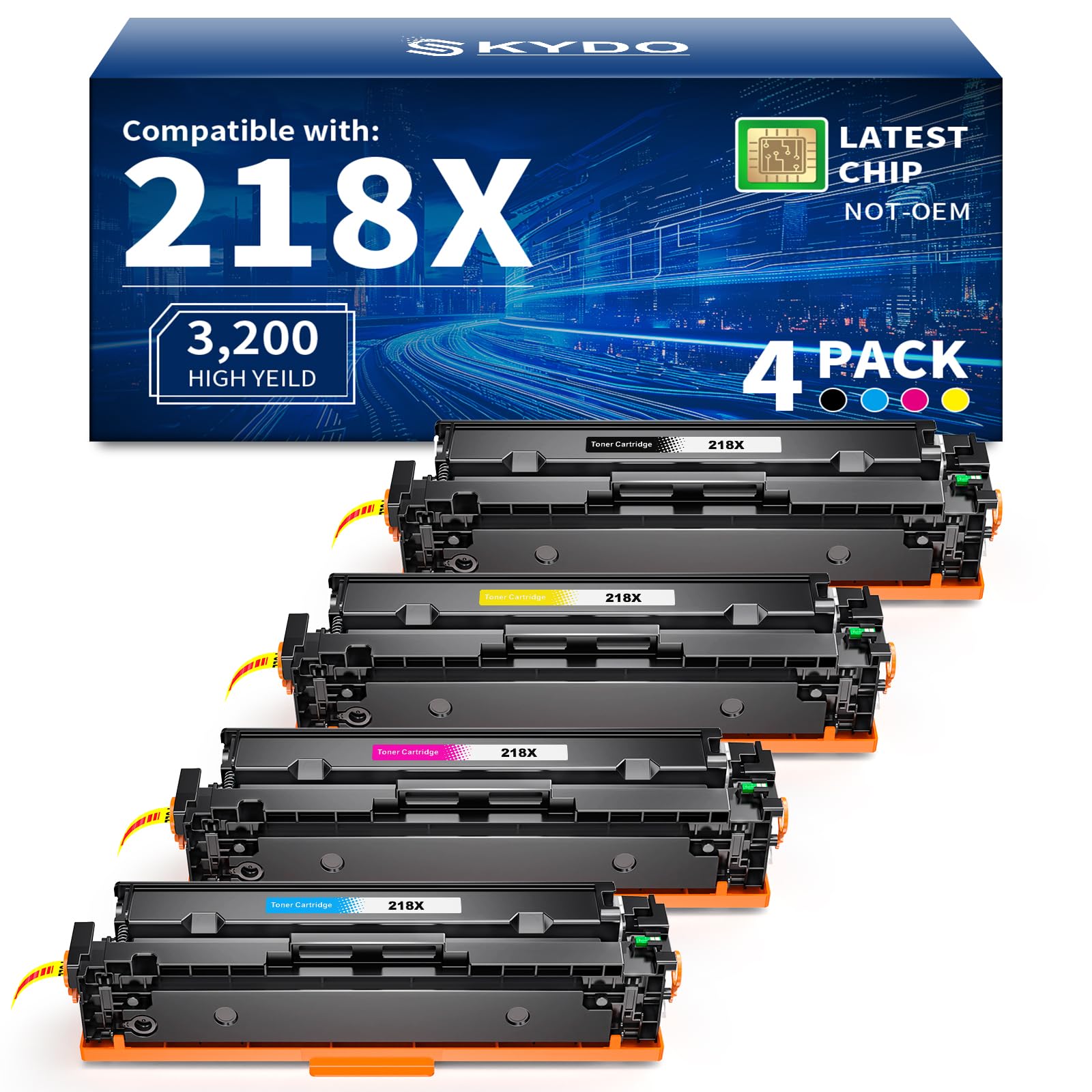 Photo 1 of 218X Toner Cartridges 4 Pack High Yield (with Chip) Compatible Replacement for HP 218X 218A for Color Laserjet Pro 3201dw MFP 3301fdw 3301cdw 3301sdw Printer Ink Set W2180X(Black Cyan Yellow Magenta)