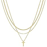 KYROVIA Layered Cross Necklace for Women Gold Silver Stacked Chain Necklaces Cross Pendant Jewelry Gifts