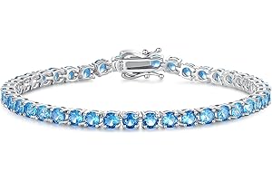 FANCIME Birthstone Bracelet Sterling Silver Gemstone Tennis Bracelets Fine Jewelry Wedding Bridal Prom Birthday Gift for Women Her, Length 7.2 Inch Width 4mm