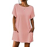 AI'MAGE Women's Swimsuit Coverup Bathing Suit Cover Ups Casual Short Sleeve Bikini Beach Dress with Pocket