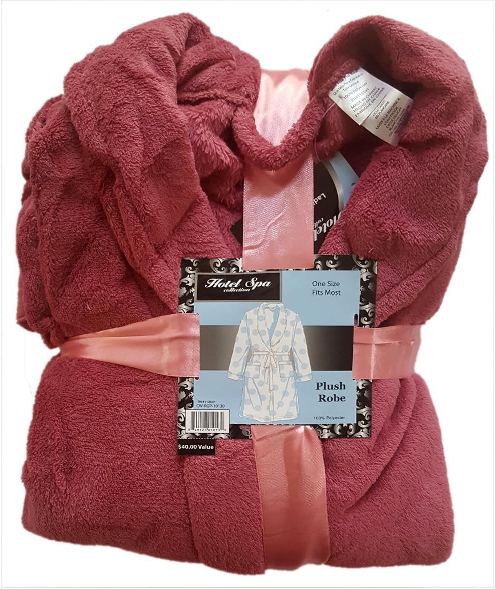 Hotel Spa Collection Ladies Plush Robe - One Size, Dusty Pink