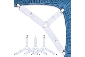 JBYAMUS Bed Sheet Straps, Easy to Install Bed Sheet Clips, Fitted Sheet Clips Sheet Straps, Say Goodbye to The Messy Sheets (White-4 Pcs)