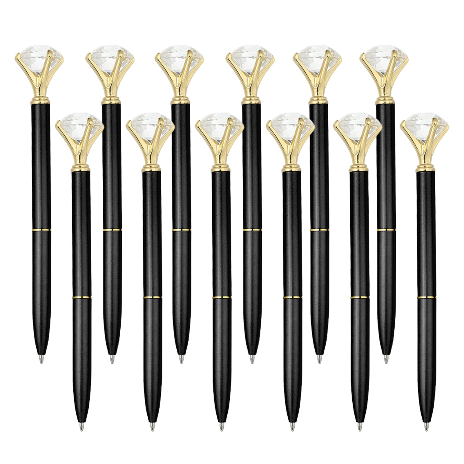 PATIKIL Black Ink Ballpoint Pen, 12 Pack Crystal Diamond Twist Metal Pen 1.0mm Medium Point for Note Taking Journaling, Black