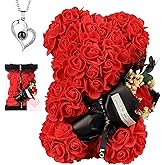 K KYMAKE Valentines Day Gifts for Her Rose Bear with Bouquet and I Love You Necklace in 100 Languages, Birthday Mother’s Day Anniversary Valentines Gifts for Women Girlfriend Mom Wife