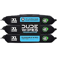 DUDE Wipes Flushable Wet Wipes Dispenser (3 Packs 48 Wipes), Unscented Wet Wipes with Vitamin-E & Aloe for at-Home Use, Septi