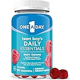 One A Day Teen Boy’s Daily Essentials Multivitamin Gummies, Teen Boy Vitamins with Vitamin C, Vitamin D, Bone Health, Immune Health, Raspberry Natural Flavor, 120 Gummies