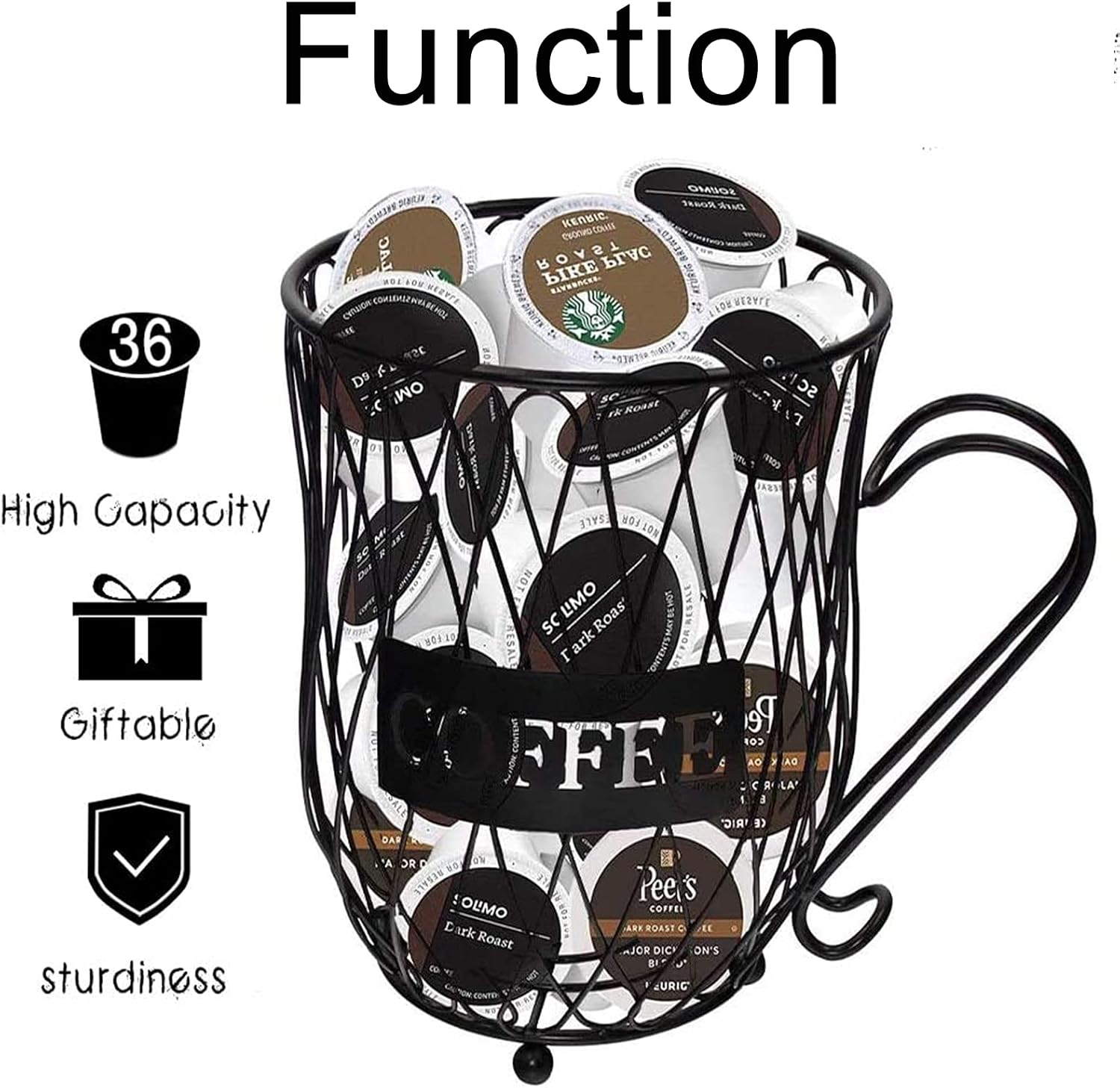 Homentum Coffee Pod Holder Basket,K Cup Holder for Counter,Metal Coffee Mug Storage Basket,Fathers Day Gifts Espresso Pod Holder for Table Bar(Black): Kitchen & Dining