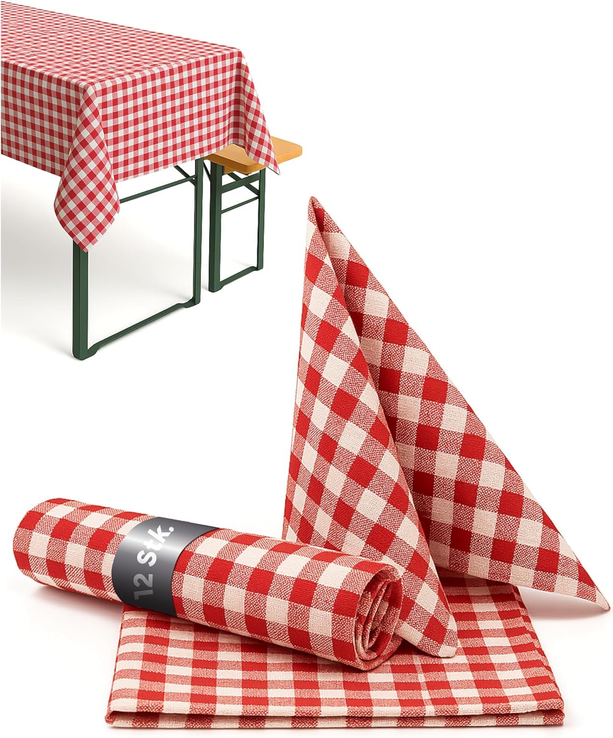 texpot TextilDepot24 Country House Tablecloths Checked 100% Cotton 60 x 60 cm Pack of 6 Red/White Checked — image 1